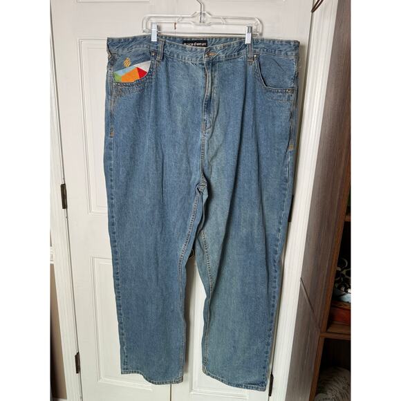 Vintage Y2K Rocawear Baggy Jeans 50W 48x33 Embroider Wide Leg Hip Hop Streetwear - Picture 2 of 9